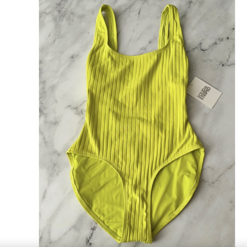SOLID & STRIPED Neon Yellow Ribbed One-Piece Swimsuit